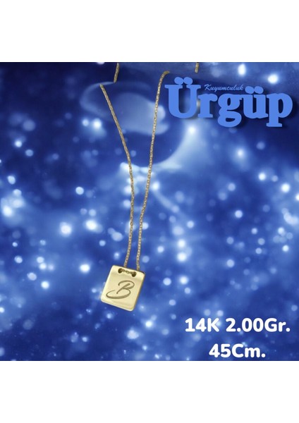 14 Ayar 2.00 Gram Altın Kare Plaka Harf Kolye