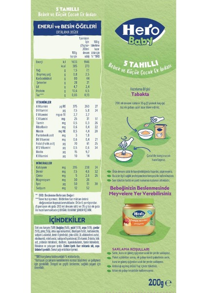 5 Tahıllı Sütsüz Kaşık Mama 200g indirimleri