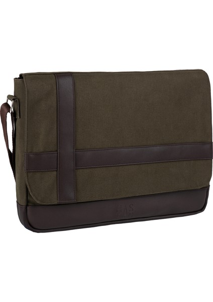 Unısex Kanvas Yatay Postacı Çantası Askılı Çanta Omuz Çanta Haki