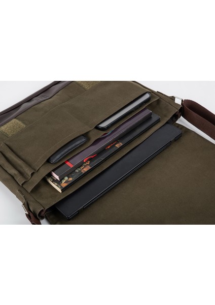 Unısex Kanvas Yatay Postacı Çantası Askılı Çanta Omuz Çanta Haki fiyatları