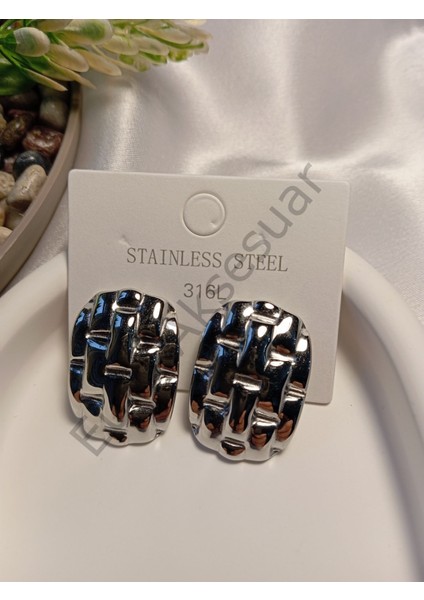 Silver Büyük Boy Hasır Detaylı Çelik Küpe fiyatları