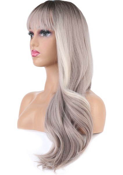 Doğal Dalgalı Perçemli Fiber Sentetik Uzun Boy Peruk / Koyu Kumral / Açık Rus Kumralı Ombre ve Röfleli modelleri