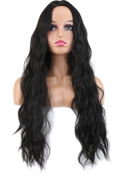 Uzun Su Dalgası Fiber Sentetik Peruk / Koyu Kahve