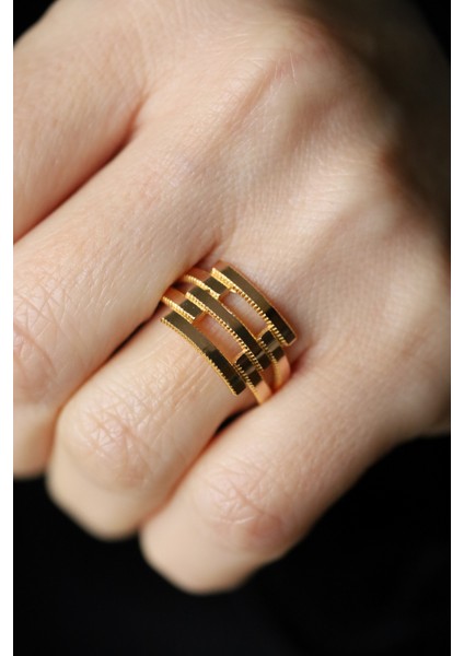 14 Ayar Altın Ajda Desenli Üçlü Kaburga Yüzük