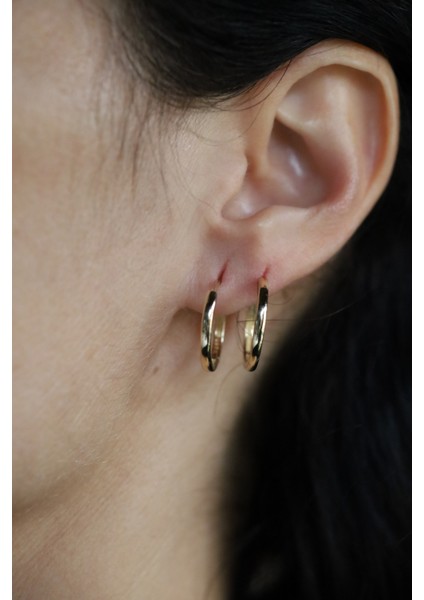 14 Ayar Altın Bombeli Halka Küpe