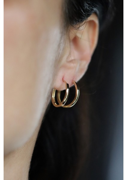 14 Ayar Altın Bombeli Halka Küpe modelleri