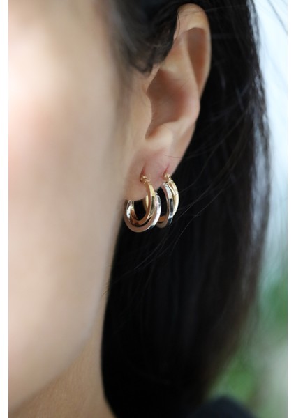 14 Ayar Altın Çift Renkli İç İçe Halkalar Küpe 2 fiyatları