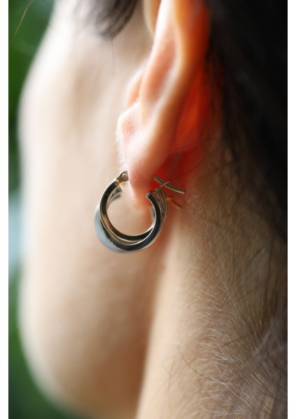 14 Ayar Altın Çift Renkli İç İçe Halkalar Küpe 2 modelleri