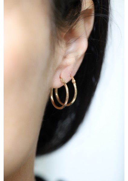 14 Ayar Altın İnce Halka Küpe