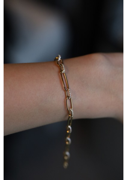 14 Ayar Altın Taş Detaylı Oval Ataç Bileklik fiyatları