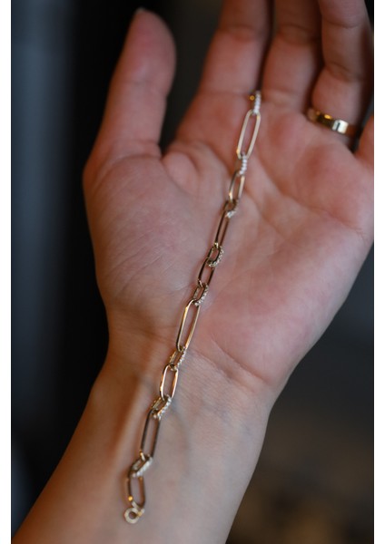 14 Ayar Altın Taş Detaylı Oval Ataç Bileklik fırsatları