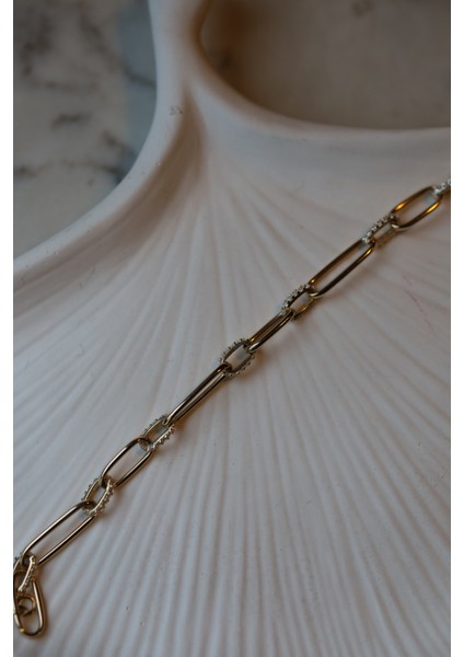 14 Ayar Altın Taş Detaylı Oval Ataç Bileklik indirimleri