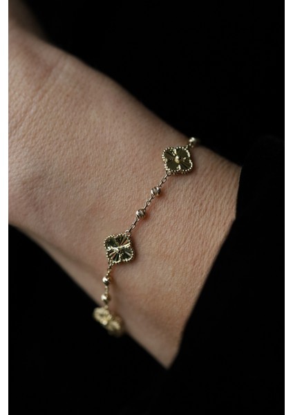 14 Ayar Altın Dorika Detaylı Şans Yoncaları Bileklik 2 fiyatları