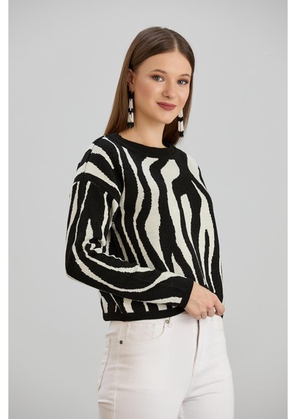 Zebra Desenli Kazak Siyah fırsatları