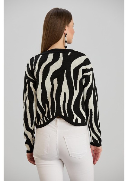 Zebra Desenli Kazak Siyah indirimleri
