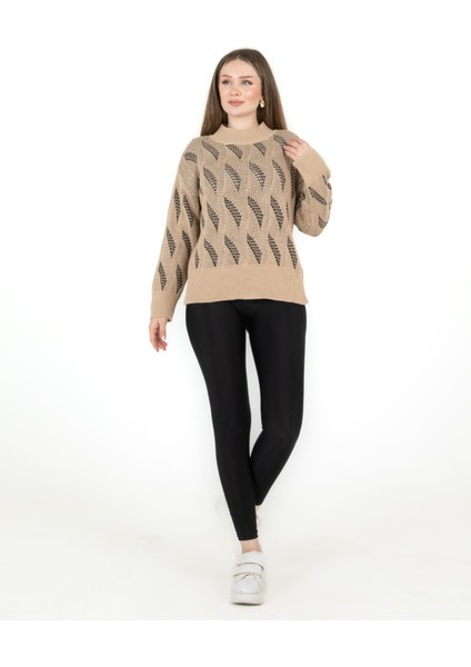 Bisiklet Yaka Yürütmeli Kazak Bej