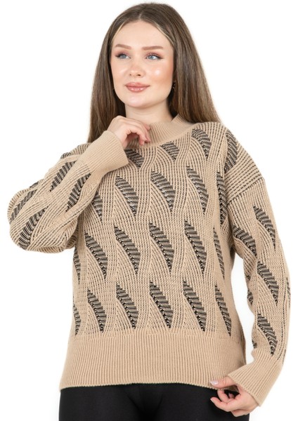 Bisiklet Yaka Yürütmeli Kazak Bej modelleri