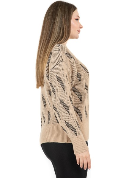 Bisiklet Yaka Yürütmeli Kazak Bej fırsatları