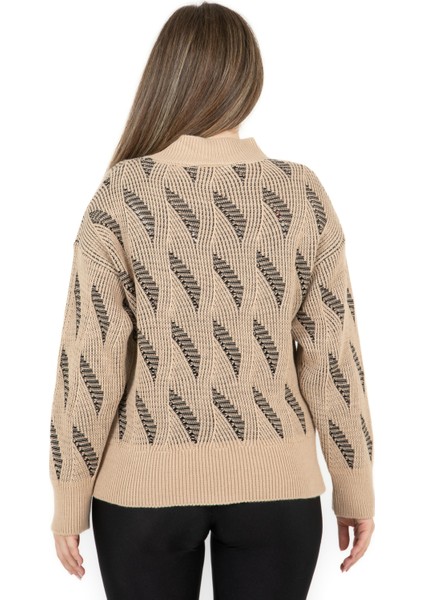 Bisiklet Yaka Yürütmeli Kazak Bej indirimleri