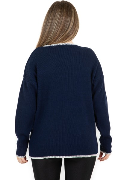 V Yaka Cepli Kazak Lacivert indirimleri