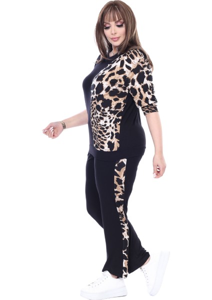 Butik Siyah Truvakar Kol Yarım Kaplan Garnili Viskon Büyük Beden Takım