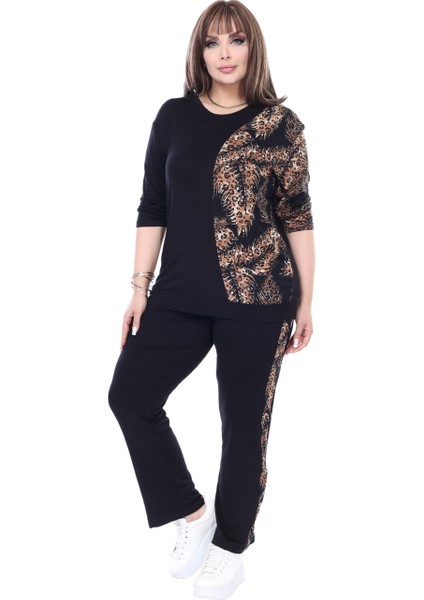 Butik Siyah Truvakar Kol Yarım Başak Garnili Viskon Büyük Beden Takım