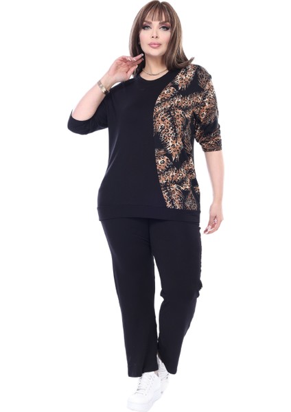 Butik Siyah Truvakar Kol Yarım Başak Garnili Viskon Büyük Beden Takım fiyatları