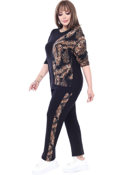 Butik Siyah Truvakar Kol Yarım Başak Garnili Viskon Büyük Beden Takım modelleri