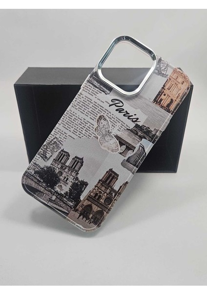 iPhone 13 Özel Paris Kolaj Baskılı Lüks Silikon Kılıf