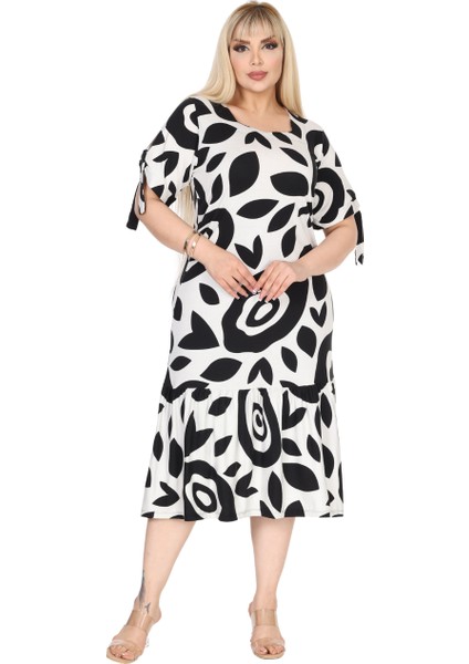 Butik Beyaz Nazar Desen Kolları Bağlamalı Kısa Kollu Elbise fırsatları