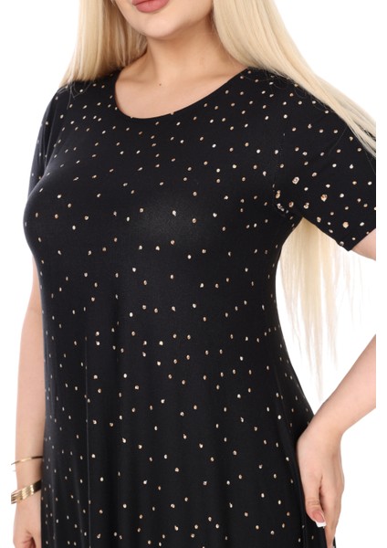 Butik Siyah Puanlı Eteği Leopar Desen Asimetrik Kısa Kollu Elbise indirimleri