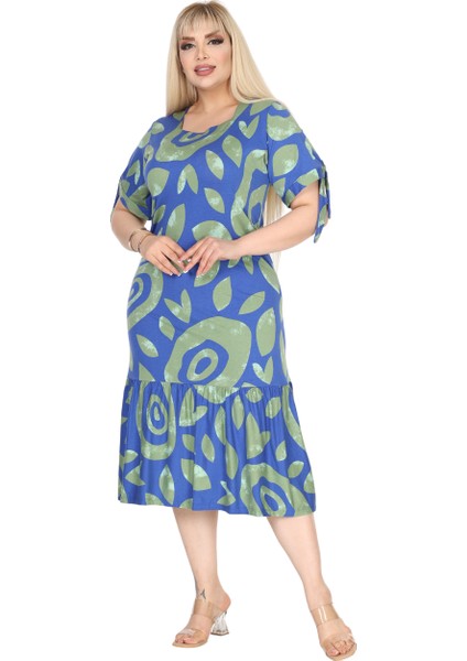 Butik Mavi Nazar Desen Kolları Bağlamalı Kısa Kollu Elbise