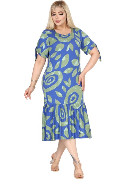 Butik Mavi Nazar Desen Kolları Bağlamalı Kısa Kollu Elbise modelleri