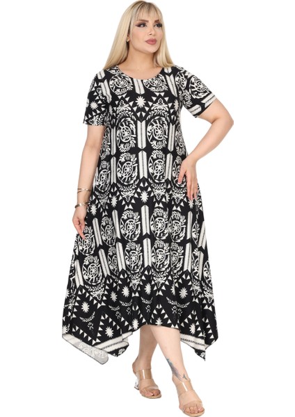 Butik Beyaz Retro Desen Asimetrik Kısa Kollu Elbise fiyatları