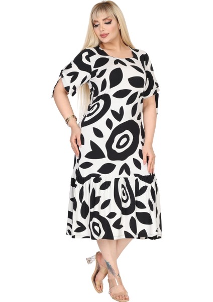 Butik Beyaz Nazar Desen Kolları Bağlamalı Kısa Kollu Elbise modelleri