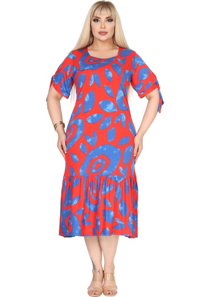 Butik Pembe Nazar Desen Kolları Bağlamalı Kısa Kollu Elbise modelleri