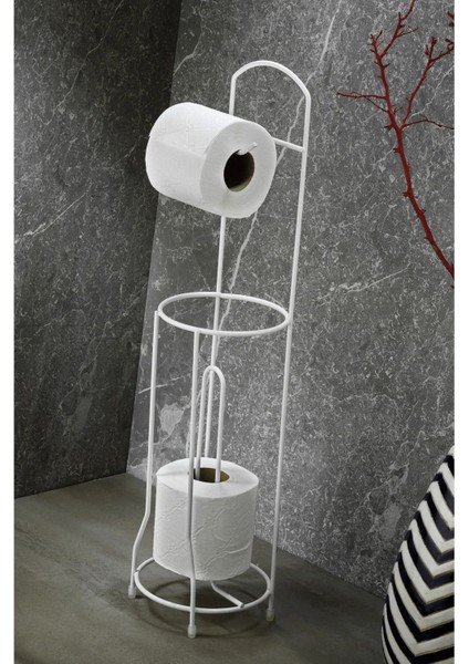 Paslanmaz Tuvalet Kağıtlığı Wc Kağıtlık Yedekli Metal Tuvalet Kağıdı Standı Tutacağı Askısı Beyaz