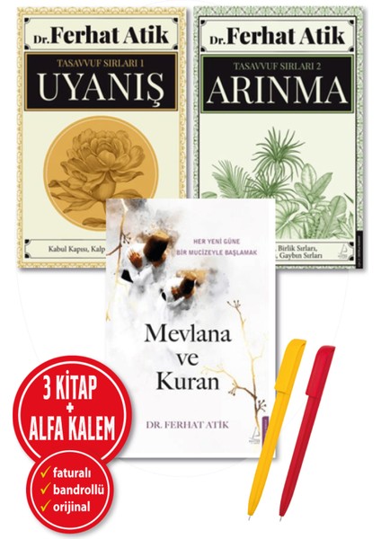 Alfa Kalem+Ferhat Atik 3 Kitap Set ()Tasavvufun Sırları 1-2 + Mevlana ve Kuran)-Yeni-Destek Kitap