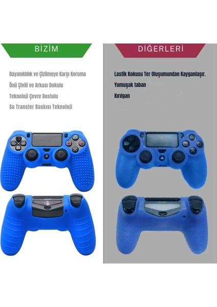 Ps4 Controller Joystick Oyun Kolu Gamepad Uyumlu - Silikon Koruyucu cover Mavi