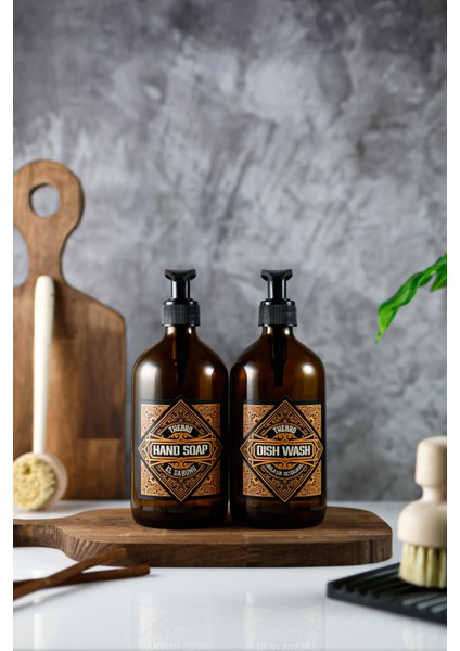 500ML Vintage Serisi Bulaşık Deterjanı ve El Sabunu Şişesi Sabunluk Set
