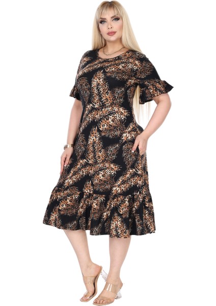 Butik Siyah Başak Desen Büyük Beden Eteği Fırfırlı Cepli Elbise fırsatları