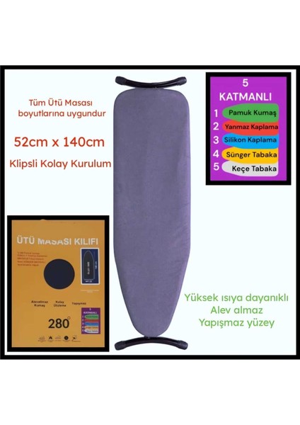 5 Katmanlı Ütü Masası Kılıfı Örtüsü Bezi Keçeli Süngerli Lastikli Yanmaz Ayarlanabilir 52X140 cm fiyatları
