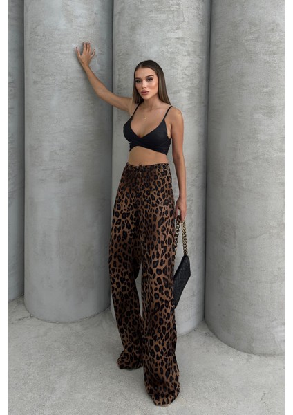 Kadın Beli Lastikli Bağlama Detaylı Palazzo Pantolon Leopar - 25Y 2189 fiyatları