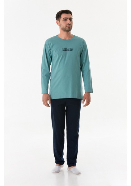 Wild But Free Yazı Kabartmalı Bisiklet Yaka Pijama Takımı