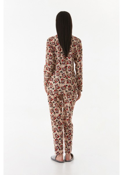 Ayıcık Desenli Gömlek Yaka Süet Pijama Takımı modelleri