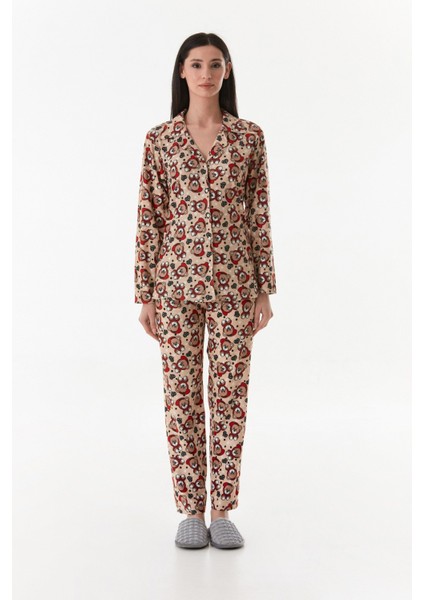 Ayıcık Desenli Gömlek Yaka Süet Pijama Takımı indirimleri