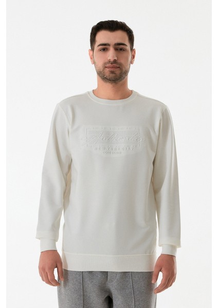 Kabartma Desenli Bisiklet Yaka Sweatshirt