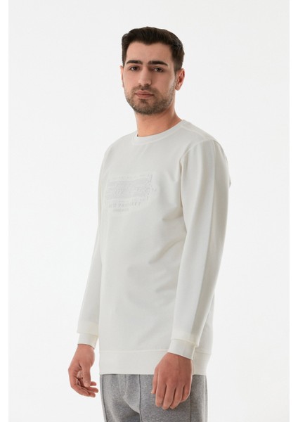 Kabartma Desenli Bisiklet Yaka Sweatshirt