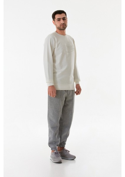 Kabartma Desenli Bisiklet Yaka Sweatshirt
