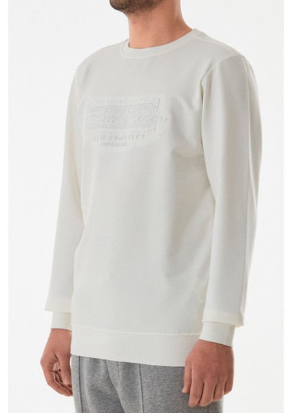 Kabartma Desenli Bisiklet Yaka Sweatshirt